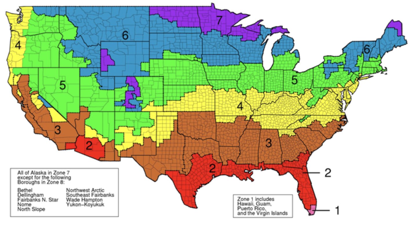 Attic Insulation Zones for homes Map - options for fiberglass, cellulose or foam.